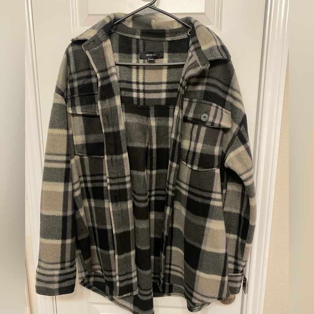 Grey black and white shacket